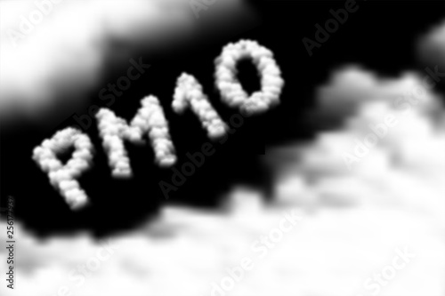 PM 10 text Cloud or smoke pattern, Pollution dust concept design illustration isolated float on dark sky background, vector eps 10