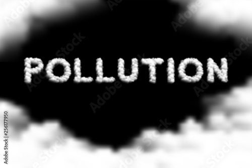 Pollution text Cloud or smoke pattern, PM 2.5 Dirty dust concept design illustration isolated float on dark sky background, vector eps 10