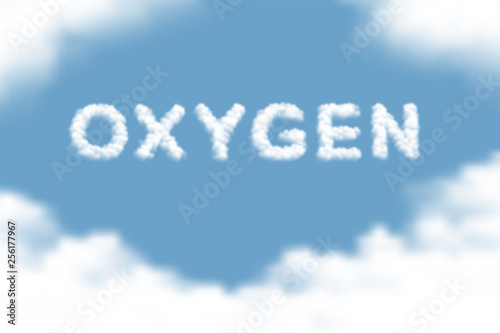 Oxygen text Cloud or smoke pattern design illustration isolated float on blue sky gradients background, vector eps 10