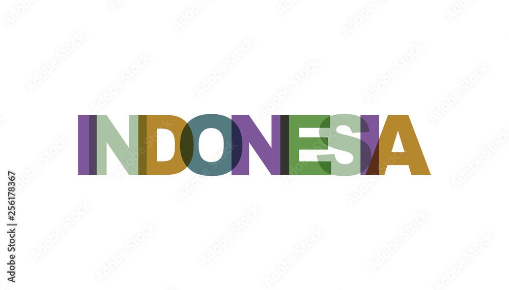 Indonesia, phrase overlap color no transparency. Concept of simple text for typography poster, sticker design, apparel print, greeting card or postcard. Graphic slogan isolated on white background. Indonesia, phrase overlap color no transparency. Concept of simple text for typography poster, sticker design, apparel print, greeting card or postcard. Graphic slogan isolated on white background.