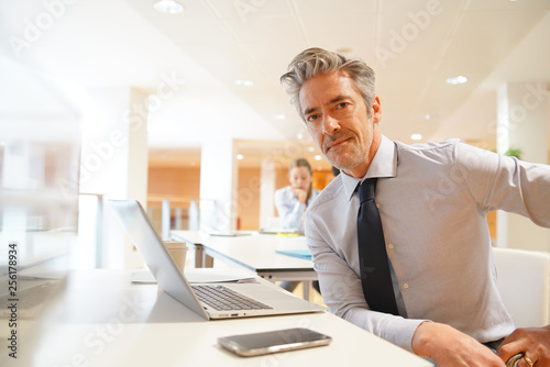 Mature businessman looking at camera in modern office