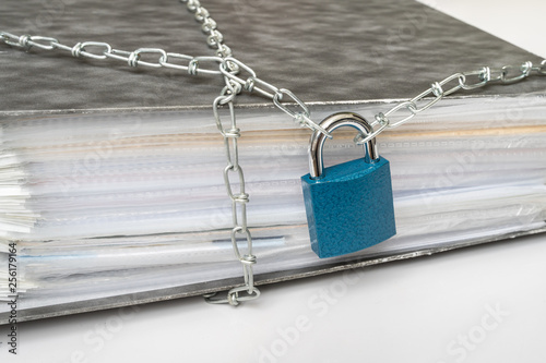 Files locked with chain and padlock - data and privacy security