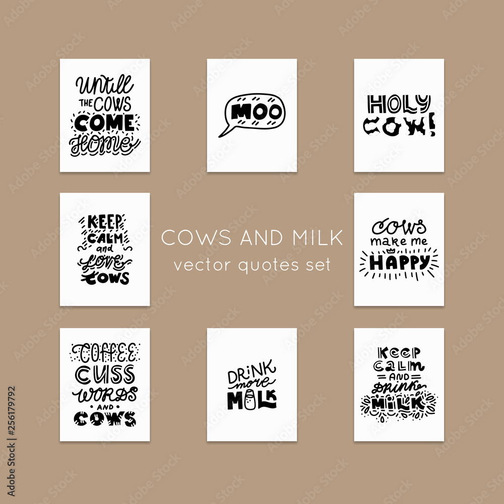 Fototapeta premium Cows and Milk vector set
