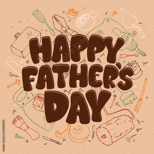 Father's day typographical card with various tools.