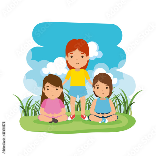 mother with daughters in the camp