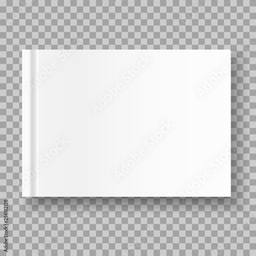 Vector realistic empty album or book template on transparent background. Horizontal mockup. 3d vector illustration. EPS 10.