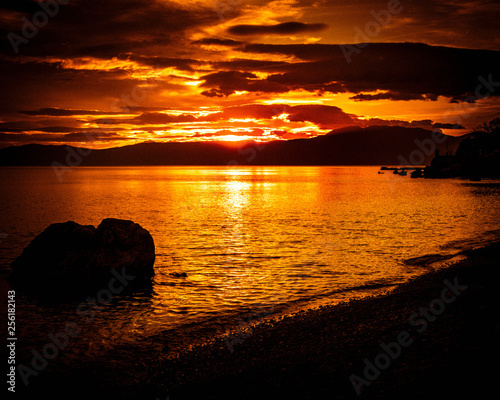 Sunset caption at Croatia beach.