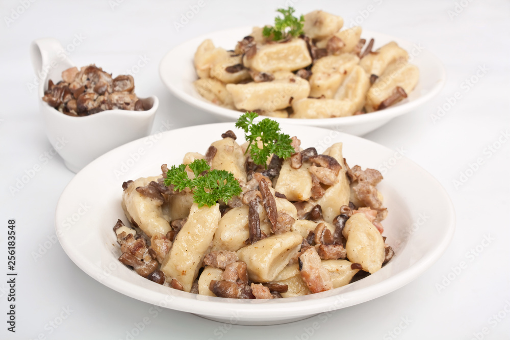 gnocchi with sausage and porcini mushrooms sauce gnocchi with sausage and porcini mushrooms sauce