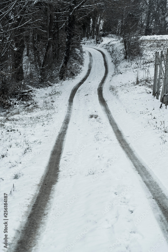 Country road in snow, Zagorje County, Croatia Country road in snow, Zagorje County, Croatia