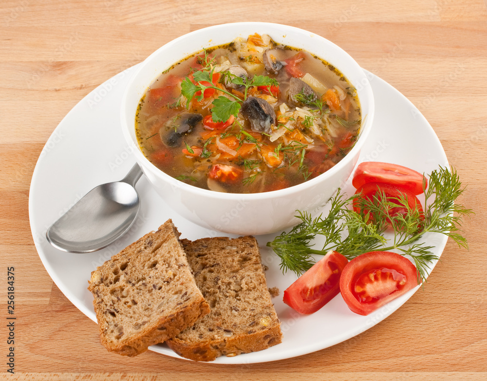 serving of cabbage and mushroom soup serving of cabbage and mushroom soup