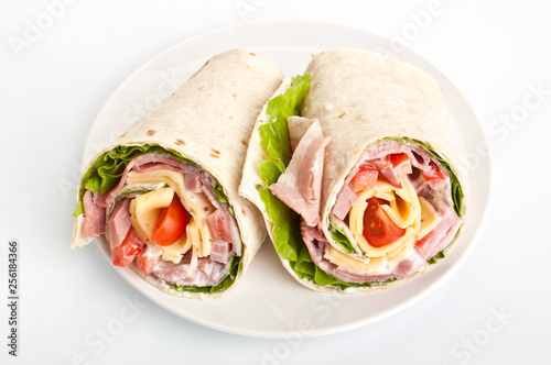 wrapped tortilla sandwich rolls cut in half