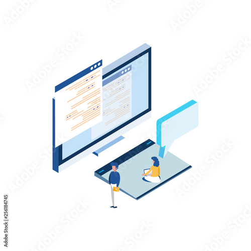 desktop with mini people workers