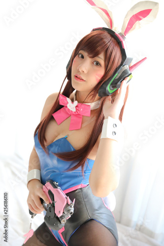 Japan anime cosplay , portrait of girl cosplay in white room background