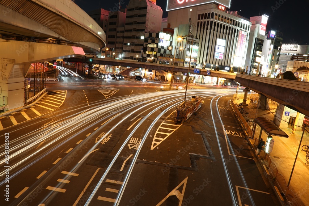 Lights in Japan Tokio Ueno street at night at 19:00