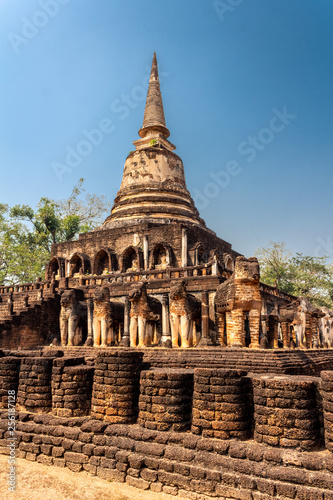 Wat Chang Lom Temple at Si Satchanalai Historical Park  a UNESCO world heritage site in Sukhothai  Thailand