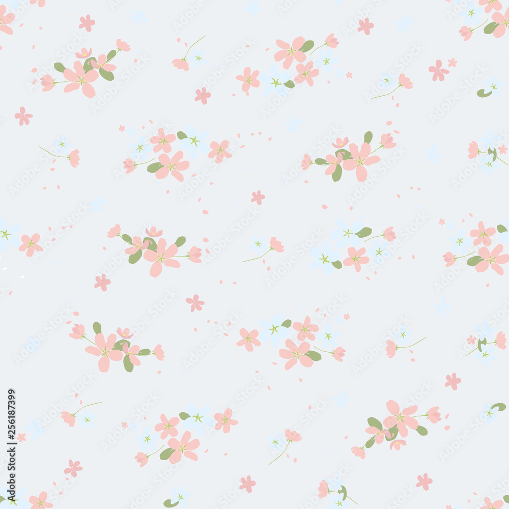 Seamless pattern with small flowers on a gray background. Spring light airy texture for Wallpaper, interior, tiles, textiles, scrapbooking, packaging and various types of design. vector.