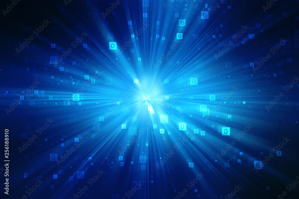 Fototapeta premium Binary Code Background, Digital Abstract technology background, Best Internet Concept of global business.Technological background. Rays symbols Wi-Fi, of the Internet, television, mobile and satellite
