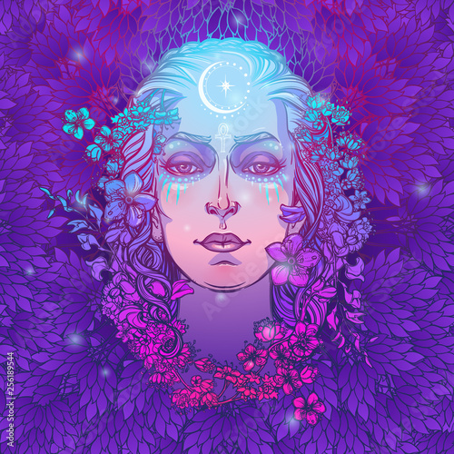 White goddess of european culture. Symbol of femininity, motherhood birth and death. Known in different cultures as Persephone, Eostre, Arianrhod, Isis and others. Art Print. EPS10 vector illustration