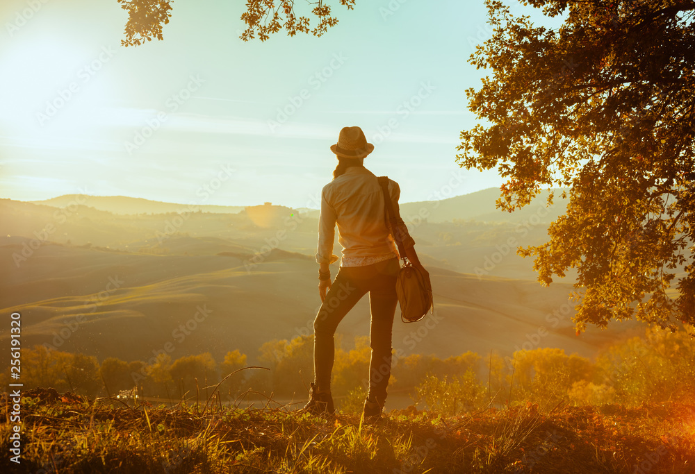 Fototapeta premium fit solo tourist woman looking into distance