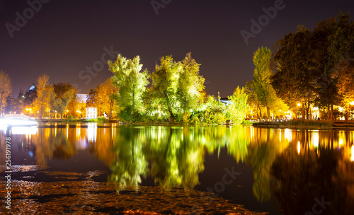 Gorky Park-Central Park of Culture and Rest-- pond, one of the main citysights and landmark in Moscow, Russia (at night) photo