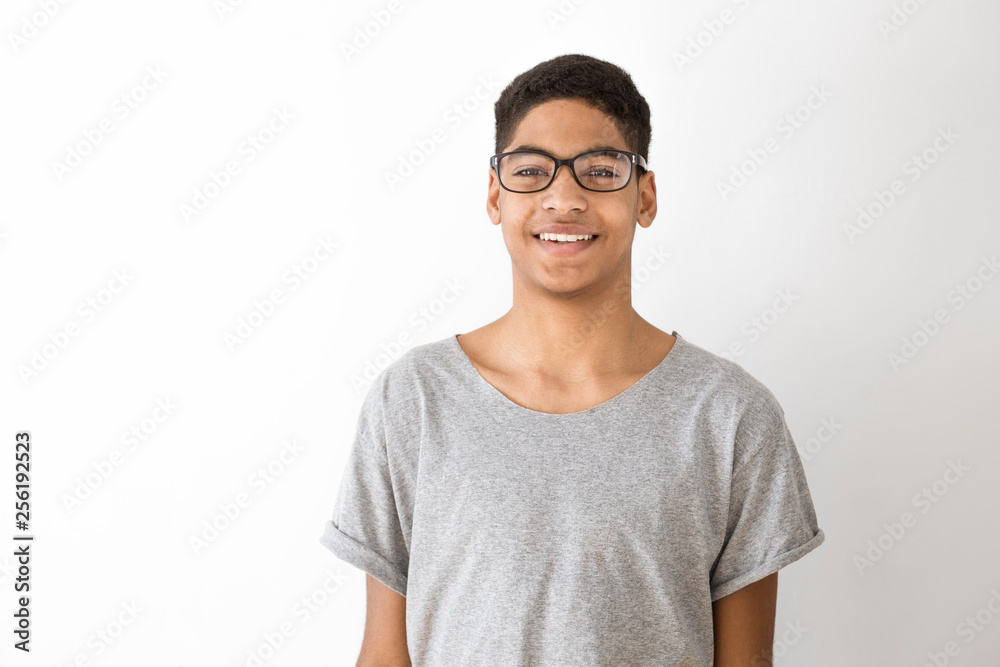 civilisere menneskelige ressourcer betale sig Smiling black young man with glasses on a white background. Happy African  American guy, student. Stock Photo | Adobe Stock