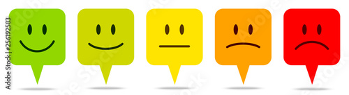 Bunte Sprechblasen Feedback Gesichter