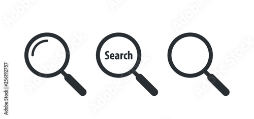 Magnifying glass and search icon set. Vector illustration.