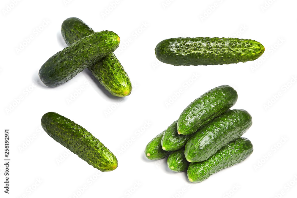 Cucumbers set isolated on white background. Gherkins Cucumbers set isolated on white background. Gherkins