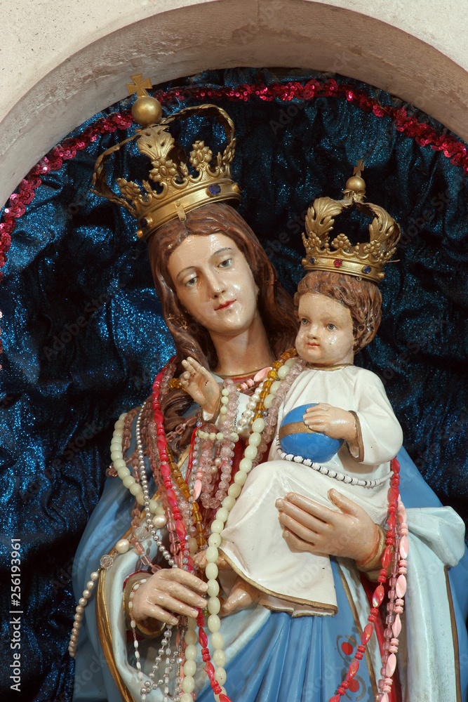 Our Lady of Snows, statue on the altar in the Church of Our Lady of the Snows in Pupnat, Korcula island, Croatia
