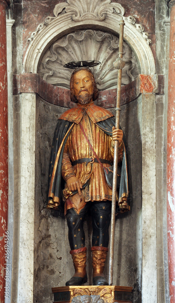 Saint Roch statue on the altar of Saint Roch in the church of Saint Mark in Korcula, Korcula island, Croatia
