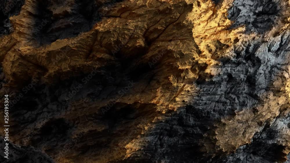 3d render of abstract surface. Dark and yellow colors. Gold like material on high detailed displaced surface. Loopable rotation. 3d render of abstract surface. Dark and yellow colors. Gold like material on high detailed displaced surface. Loopable rotation.