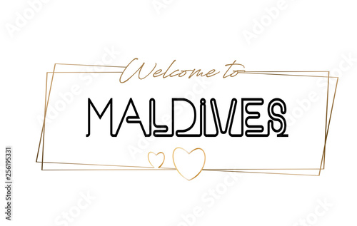 Maldives Welcome to text Neon lettering typography. Word for logotype, badge, icon, postcard, logo, banner Vector Illustration.