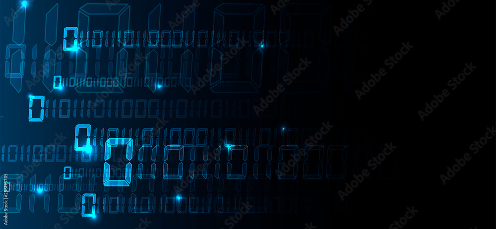 Bytes of binary code run through network. Abstract futuristic technology syberspace