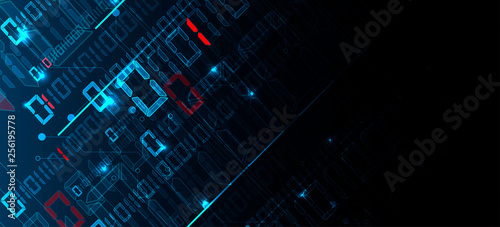 Bytes of binary code run through network. Abstract futuristic technology syberspace