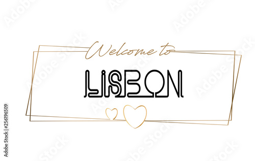 Lisbon  Welcome to text Neon lettering typography. Word for logotype, badge, icon, postcard, logo, banner Vector Illustration.