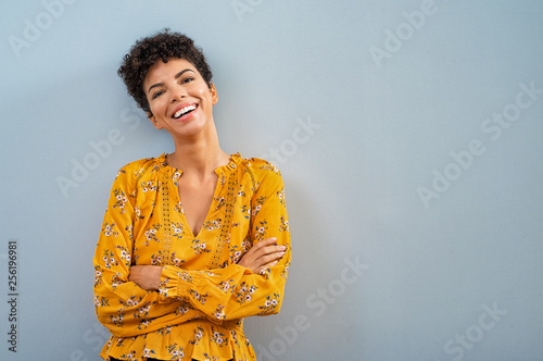 Cheerful african woman smiling photo