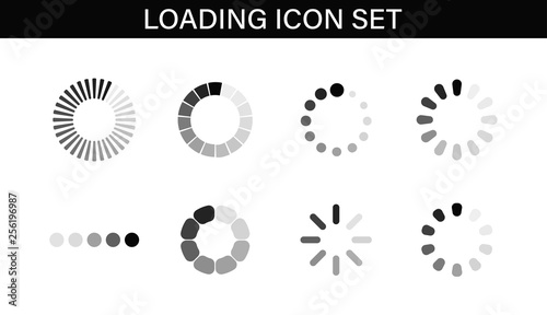 Loading icon set. Buffer loader or preloader. Donload or Upload. Collection of simple web download. Vector illustration.