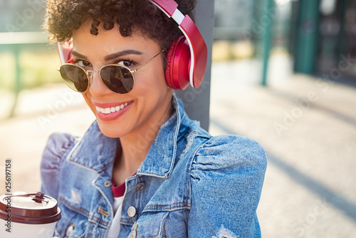 African urban girl with headphones
