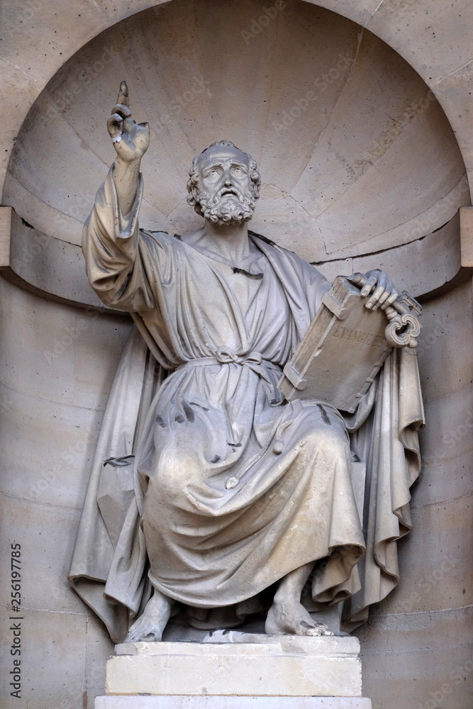 Saint Peter the Apostle, statue on the portal of the Saint Sulpice Church, Paris, France