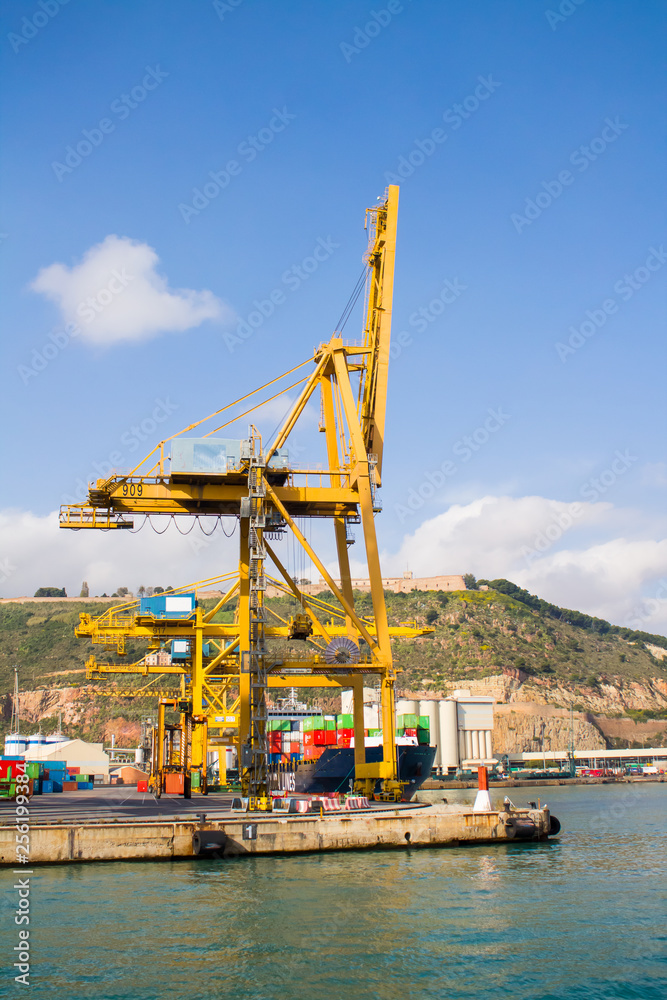 Cargo crane in the port of Barcelona, Spain