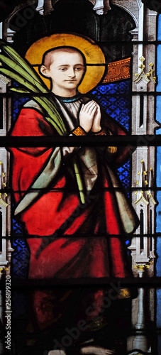 Saint martyr, stained glass window in Saint Severin church in Paris, France 