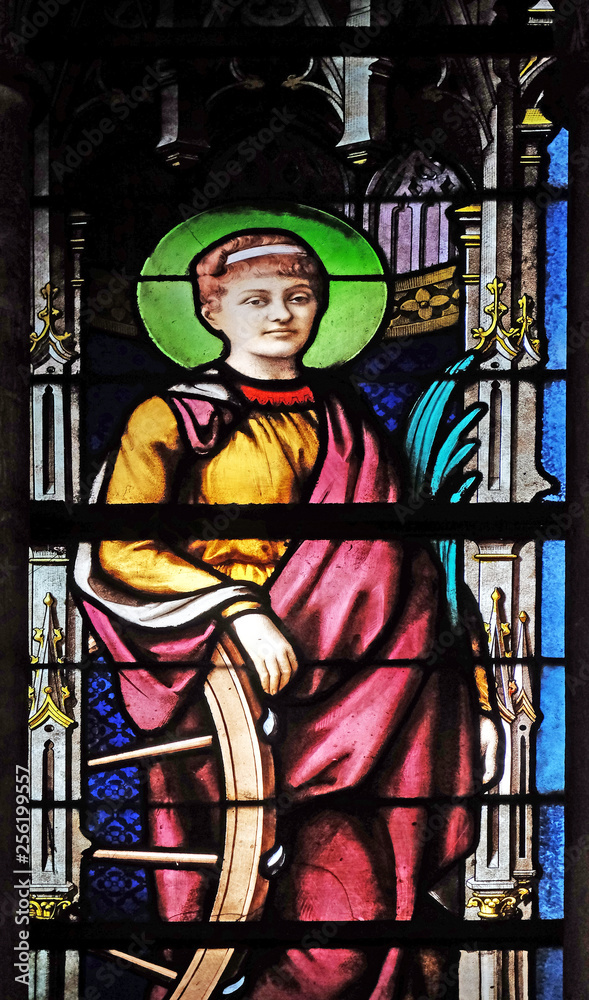 Fototapeta premium Saint Catherine of Alexandria, stained glass window in Saint Severin church in Paris, France 