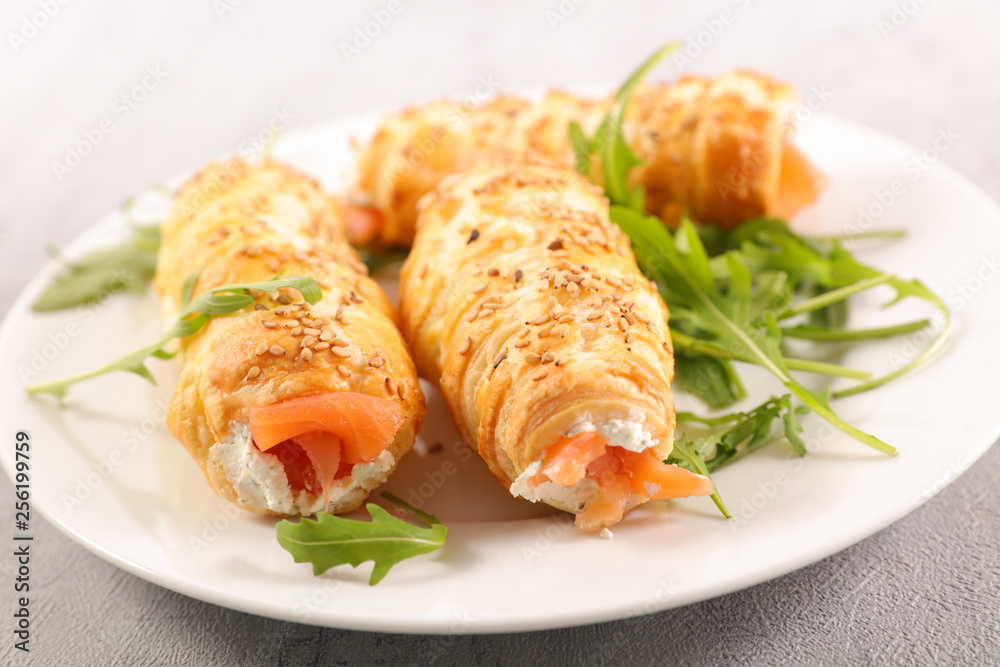 puff pastry roll with cheese cream and smoked salmon puff pastry roll with cheese cream and smoked salmon
