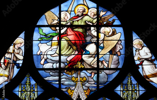 Conversion of St. Paul the Apostle, stained glass window in Saint Severin church in Paris, France 