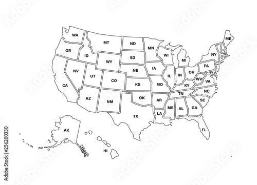 Blank similar USA map isolated on white background. United States of America usa country. Vector template usa for website, design, cover, infographics. Graph illustration.
