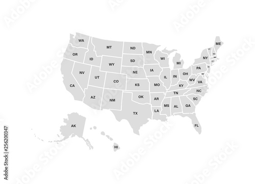 Blank similar USA map isolated on white background. United States of America usa country. Vector template usa for website, design, cover, infographics. Graph illustration.