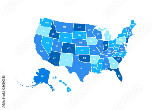 Blank similar USA map isolated on white background. United States of America usa country. Vector template usa for website, design, cover, infographics. Graph illustration.