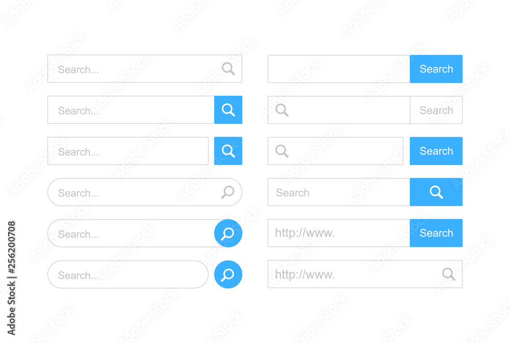 Set www search bar icons. Vector illustration isolated on white background. www search bar icon for web site, app, ui and logo. Concept search and www. Set www search bar icons. Vector illustration isolated on white background. www search bar icon for web site, app, ui and logo. Concept search and www.