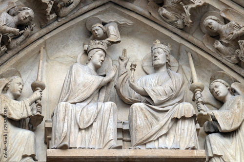 Coronation of the Virgin Mary, Portal of the Virgin, Notre Dame Cathedral, UNESCO World Heritage Site in Paris, France