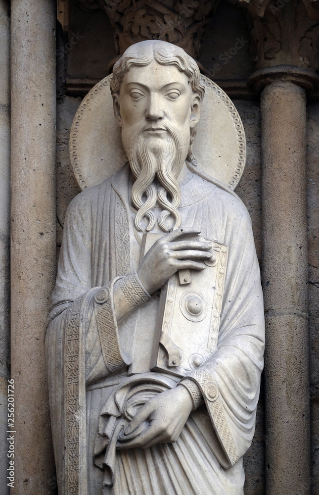 Saint Paul, Portal of St. Anne, Notre Dame Cathedral, UNESCO World Heritage Site in Paris, France